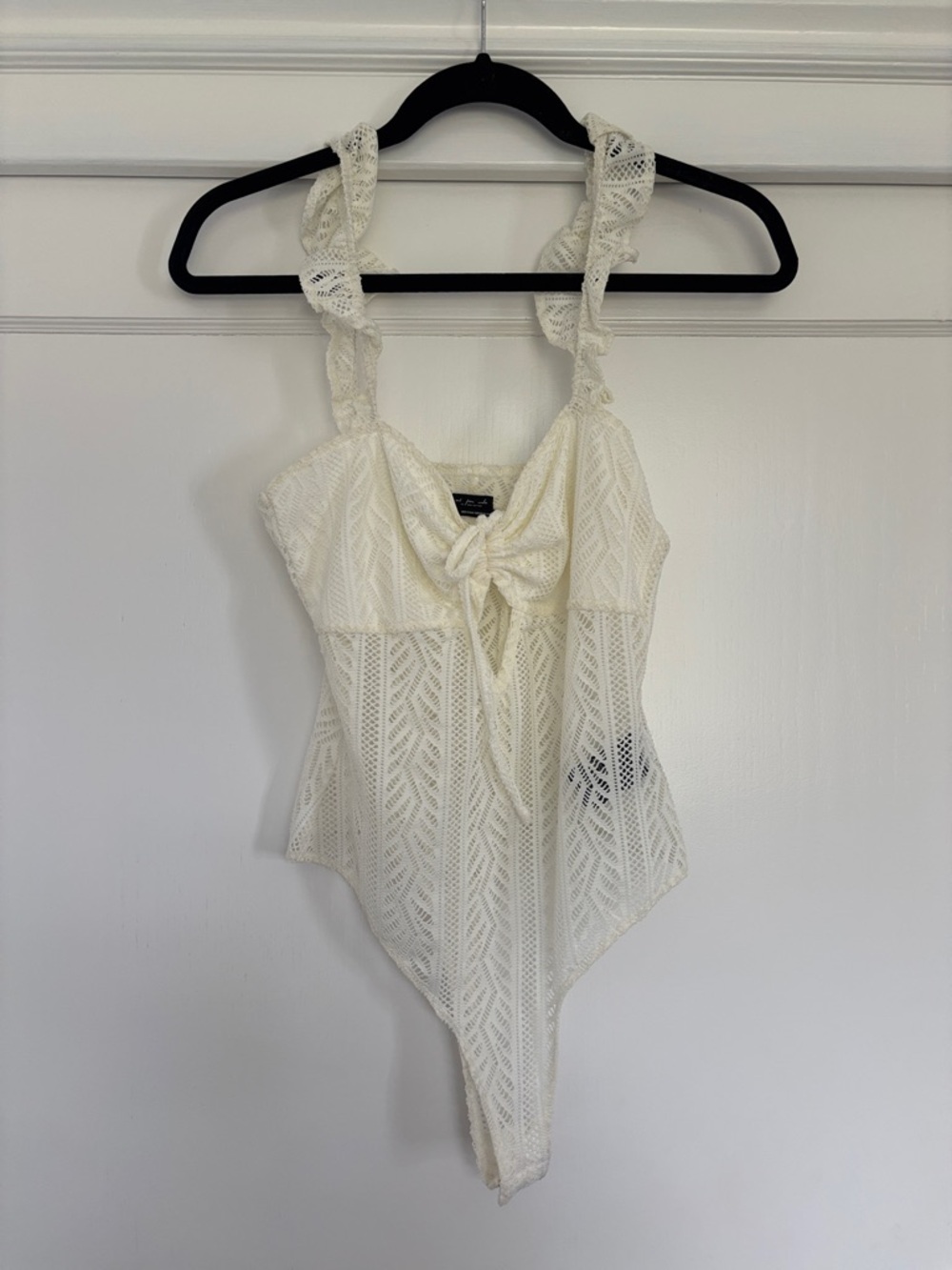 Wild Fable Cream Crochet Tie-Front Bodysuit